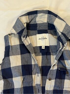 Abercrombie Navy and White Buffalo Plaid Sleeveless Shirt